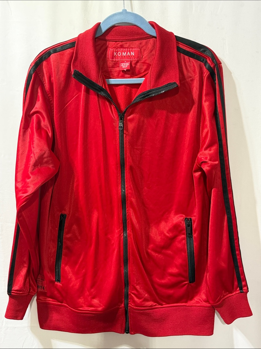 Koman Men’s Red Track Bomber Jacket with Black Trim